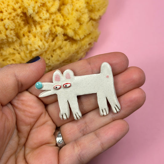 Ceramic brooch"White Dog" 