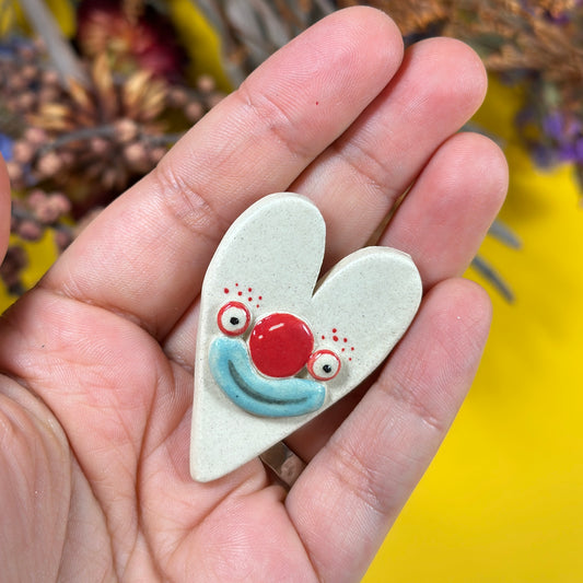 Brooch "White Clown Heart"